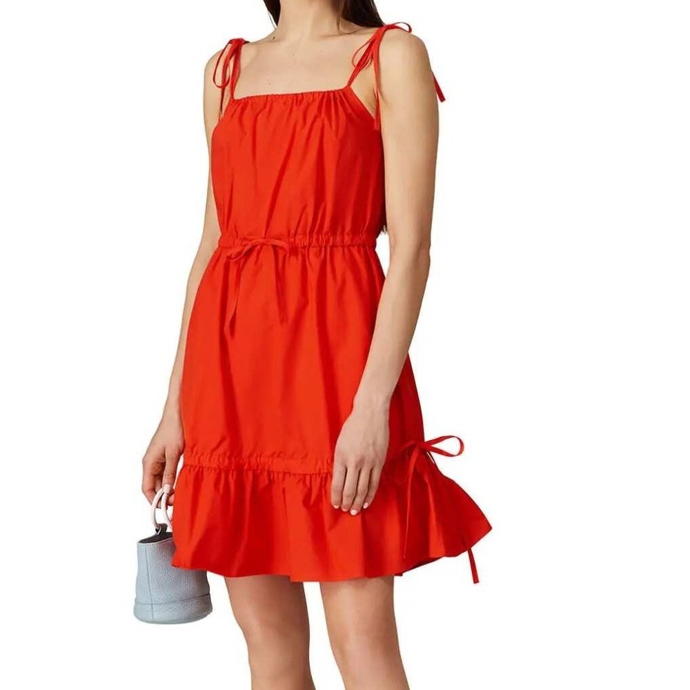 Chinti & Parker Red Tie Waist Dress Tie Strap Ruffle Hem Casual Sundress US 10